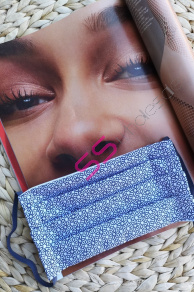 Biele rúško s tmavo modrými ornamentami 100% bavlna   