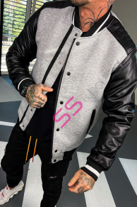 Ležérny baseballový bomber s koženkovými rukávmi+