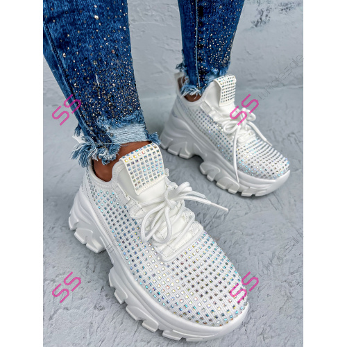 Biele tenisky zdobené kamienkami LISBETH-