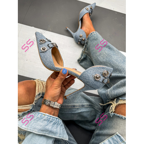 Denim lodičky so striebornými ozdobami ADORA-