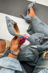 Denim lodičky so striebornými ozdobami ADORA+