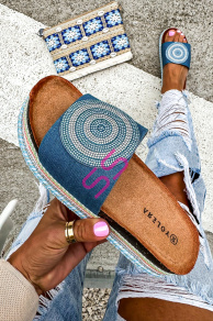 Denim šľapky zdobené kamienkami DORITA+