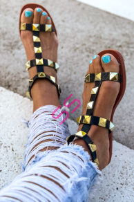 Sandále zdobené zlatými nitmi JAYNA-