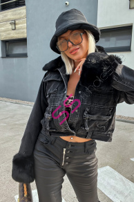 Denim kabát s kožušinkou IRINA+