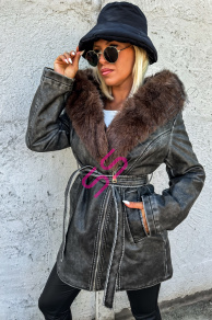 Zateplená koženková bunda s kapucňou SUSAN+