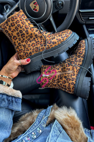 Leopardie členkové šnúrovacie čižmy ARWA+