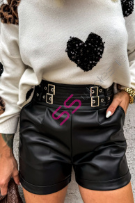 Koženkové šortky so striebornými detailmi ESMA+