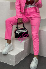 Neon pink mom fit rifle s vysokým pásom