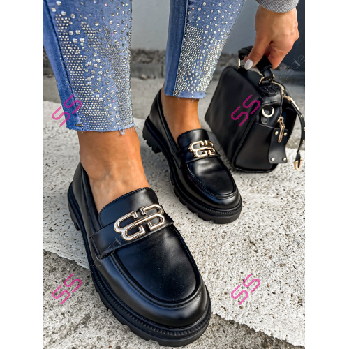 Čierne mokasíny so zlatou ozdobou VENDULA-