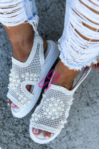 Vyšívané sieťované sandále zdobené korálikmi PALOMA