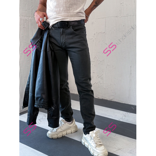 Čierne pánske rifle slim fit s opaskom