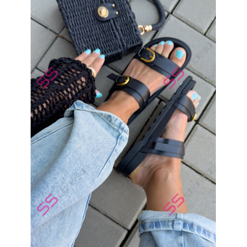 Čierne šľapky so zlatou ozdobou MARCIA-