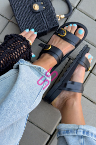 Čierne šľapky so zlatou ozdobou MARCIA