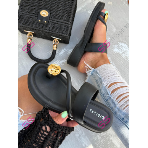 Dámske šľapky so zlatou ozdobou ALIENOR-