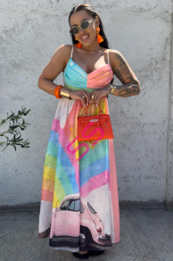 Dlhé vzorované ľanové šaty SUMMER