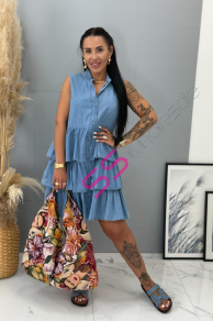 Denim šaty na gombíky s volánmi BETTY