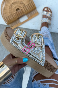 Platformové šľapky zdobené mušľami JESSICA-