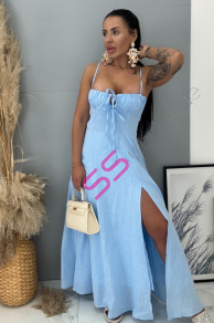 Modré maxi šaty s predným rozparkom VIERKA