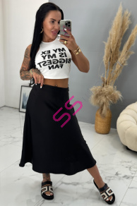 Dlhá saténová sukňa s gumeným pásom ALEXIA+