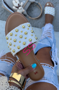 Šľapky so zlatými perličkami RUBY