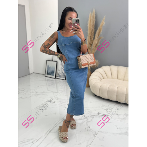 Dlhé denim šaty bez rukávov NESSA