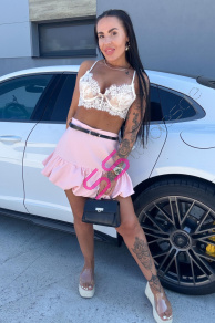 Baby pink balónová sukňa s opaskom MAKANA