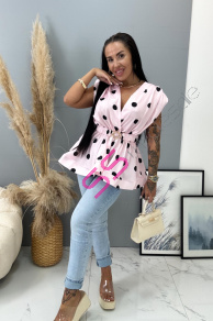 Bodkovaná saténová blúzka s opaskom FEODORA