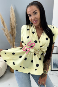 Bodkovaná saténová blúzka s opaskom FEODORA