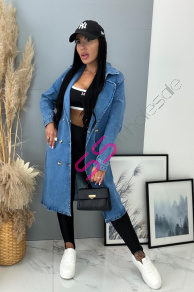 Dlhý denim kabát s opaskom ASHINA