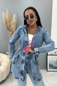 Predĺžený denim kabát s kapucňou ALICIA