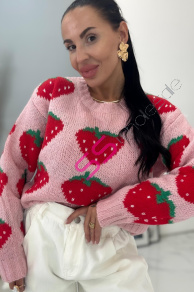 Ružový pulóver s jahodami BIANA