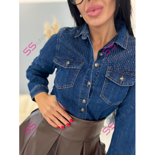 Denim košeľa zdobená kamienkami HENIA+