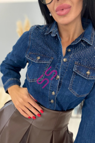 Denim košeľa zdobená kamienkami HENIA+