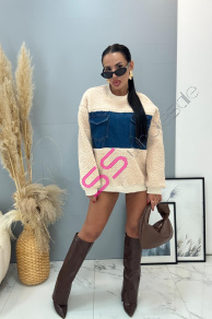 Teddy mikina kombinovaná s denimom AMINA