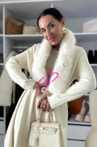 Béžový kardigán s kožušinou a opaskom FAYE