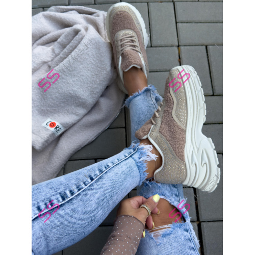 Platformové teddy tenisky zdobené kamienkami MARGOT-