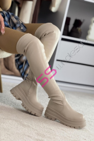 Béžové čižmy nad kolená SHEIRA+