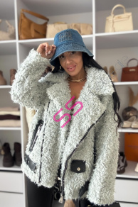 Kožušinková bunda s koženkovými detailmi POLETT+