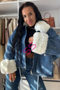 Oversized džínsová bunda s kožušinou ANGILA