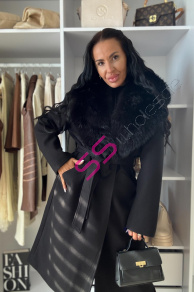 Dlhý vlnený kabát s kožušinou SILVORA