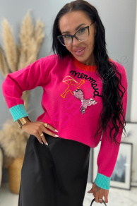 Fuksiový pulóver zdobený flitrami CASPIA+