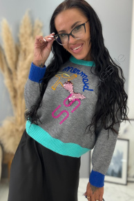 Sivý pulóver zdobený flitrami CASPIA+