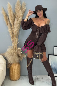 Šnurovací overál s volánikmi a odhalenými ramenami MINDY