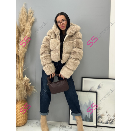 Koženková kožušinová bunda s kapucňou GIANNA+