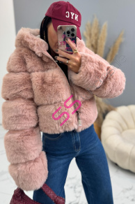 Koženková kožušinová bunda s kapucňou GIANNA+