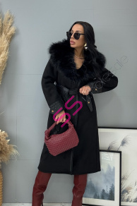 Kombinovaná bunda s kožušinou a opaskom CARELA