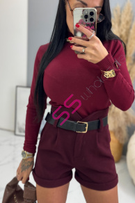 Bordové hrubé šortky s opaskom KALISA