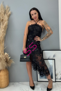 Čierne šifónové šaty zdobené flitrami AUDRIE