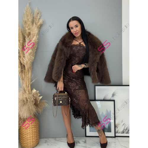 Hnedé šifónové šaty zdobené flitrami AUDRIE