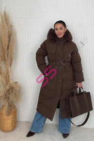 Dlhá bunda s kožušinou a kapucňou NESIA